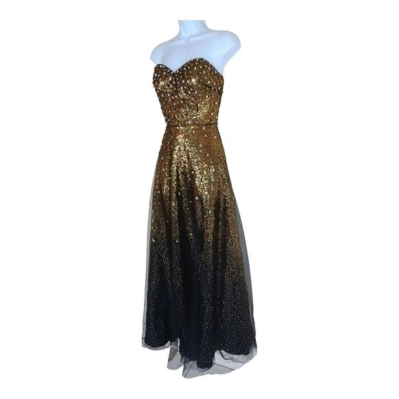 Disney Gold Black Sequin Tulle Strapless Corset Gown Dress S-M - Picture 3 of 6